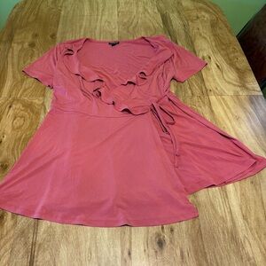 Torrid Pink Tiered Layered Front Tie Stretch Short Sleeve Top Womens Size 00